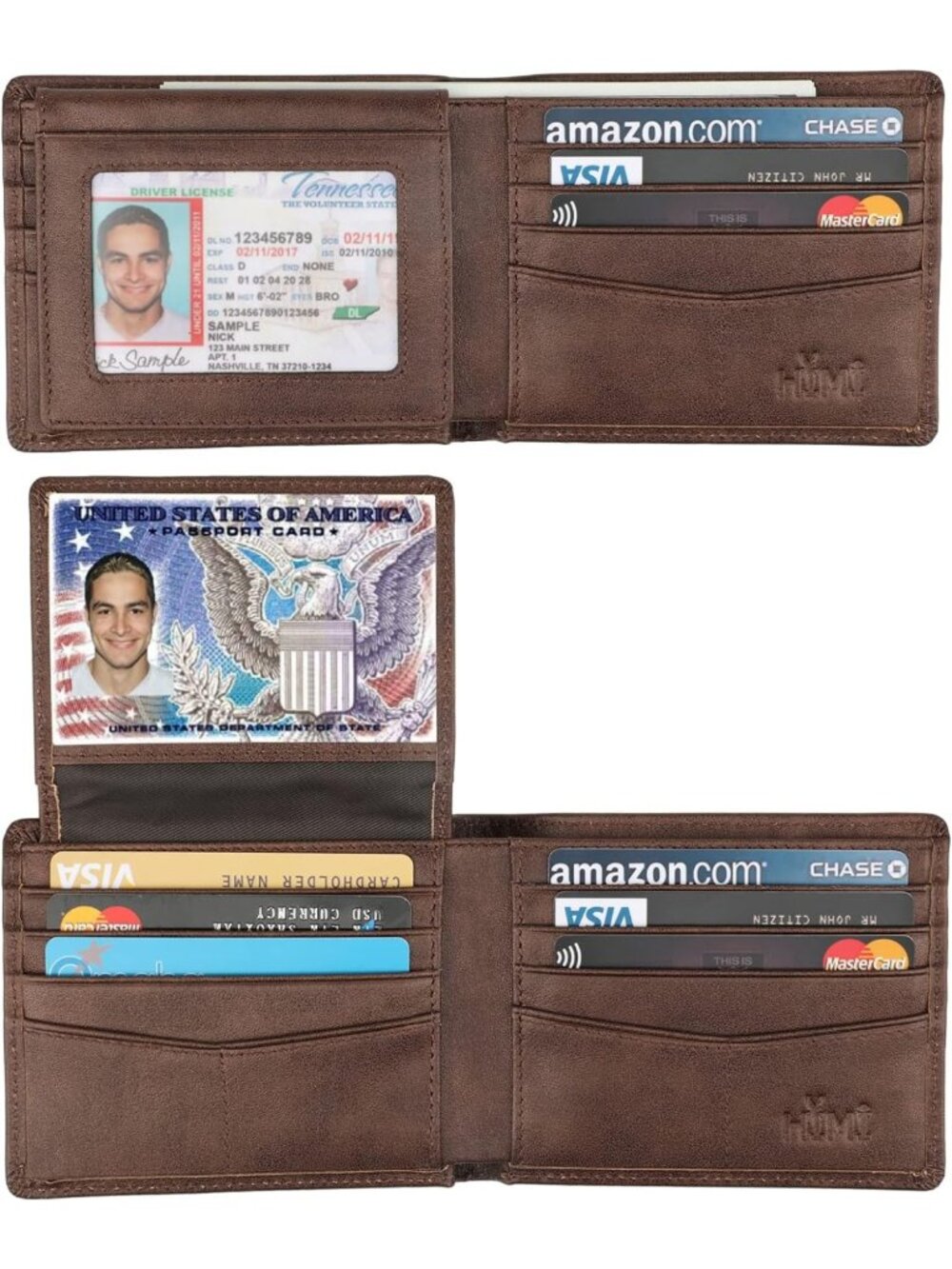 Stylish Genuine Leather RFID Blocking Bifold Wallet for Men with 2 ID Windows